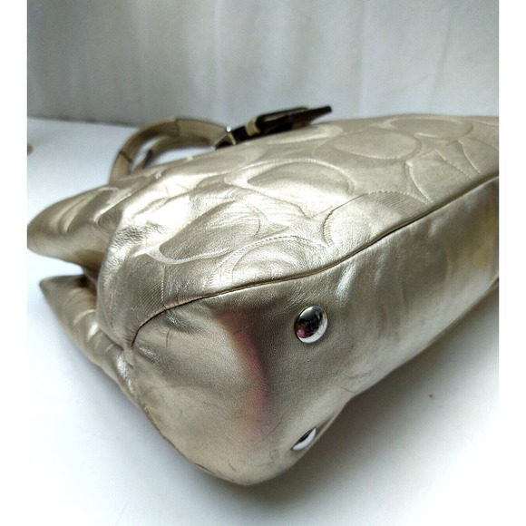 Coach Signature Metallic Gold Leather Buckle Satchel Shoulder Bag - Picture 5 of 12